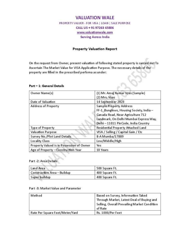 Property Valuation Report Format - Property Valuer Report Sample